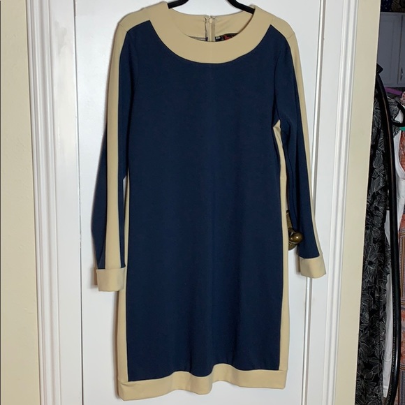 navy blue and tan dress